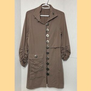 neon buddha Whimsigoth Button-Front Long Lightweight Trench Coat Cotton Tunic